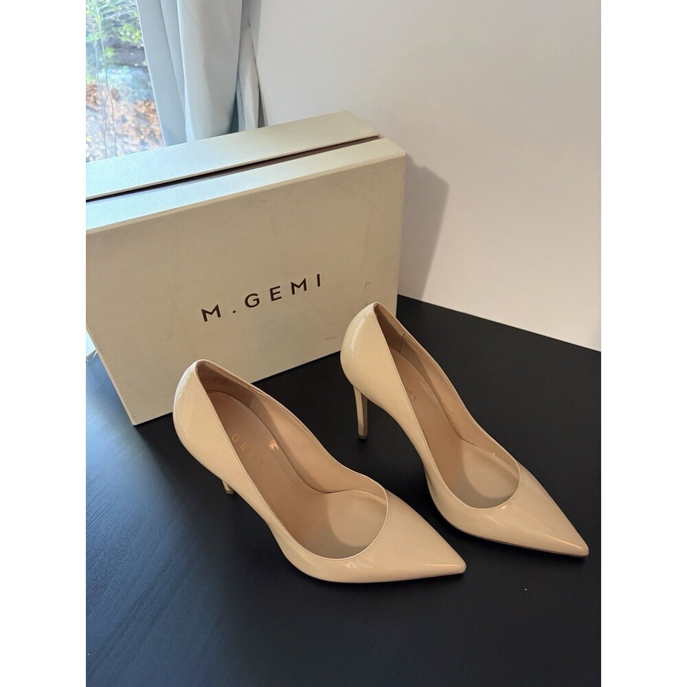 M.Gemi Cammeo Nude Patent Leather Pointed Toe Pump Stiletto Heels EU 37 US 6.5